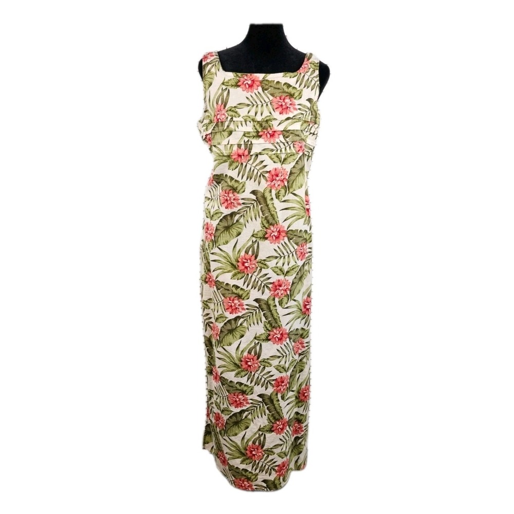 White Stag Tropical Maxi Dress M 8 10 Linen Cotton Floral Slits Resort Wear NWT - Picture 1 of 13
